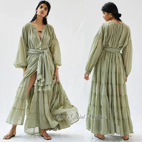 RARE NWT ANTHROPOLOGIE Erika Peña Ruffled Maxi Dress. One-Size - Picture 5 of 16